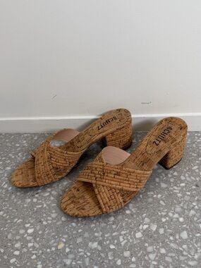 SCHUTZ Cork-Tone Crisscross Slide Heels